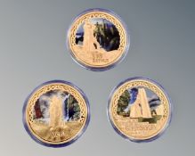 Three gold plated Myths and Legends coins