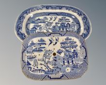 A 19th century blue and white meat plate with drainer