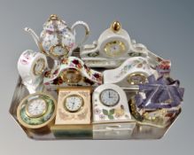 A collection of nine ceramic and china mantle clocks,