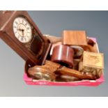 A box of assorted clocks : 1930s mantel clock, Windsor wall clock,