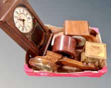 A box of assorted clocks : 1930s mantel clock, Windsor wall clock,