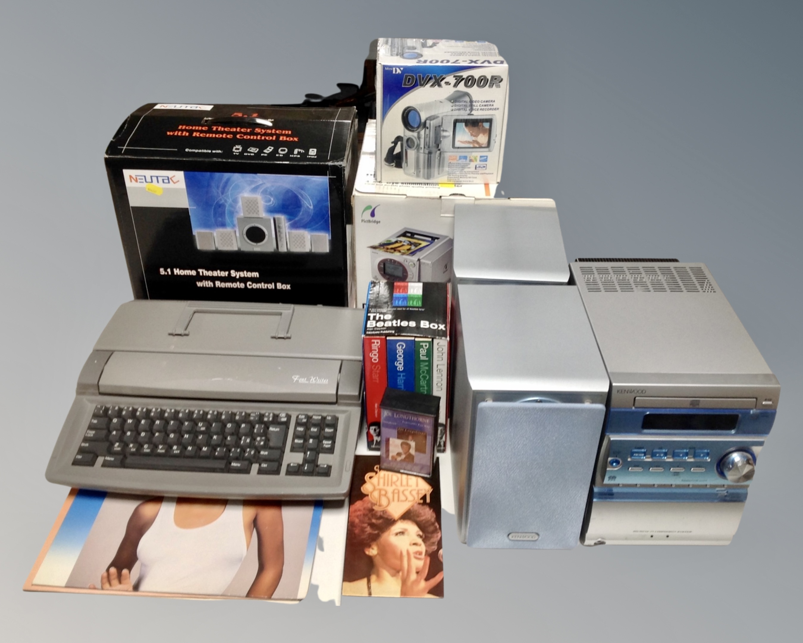 Assorted electricals : Sanyo digital photo printer, Neatec 5 in 1 home theatre system,