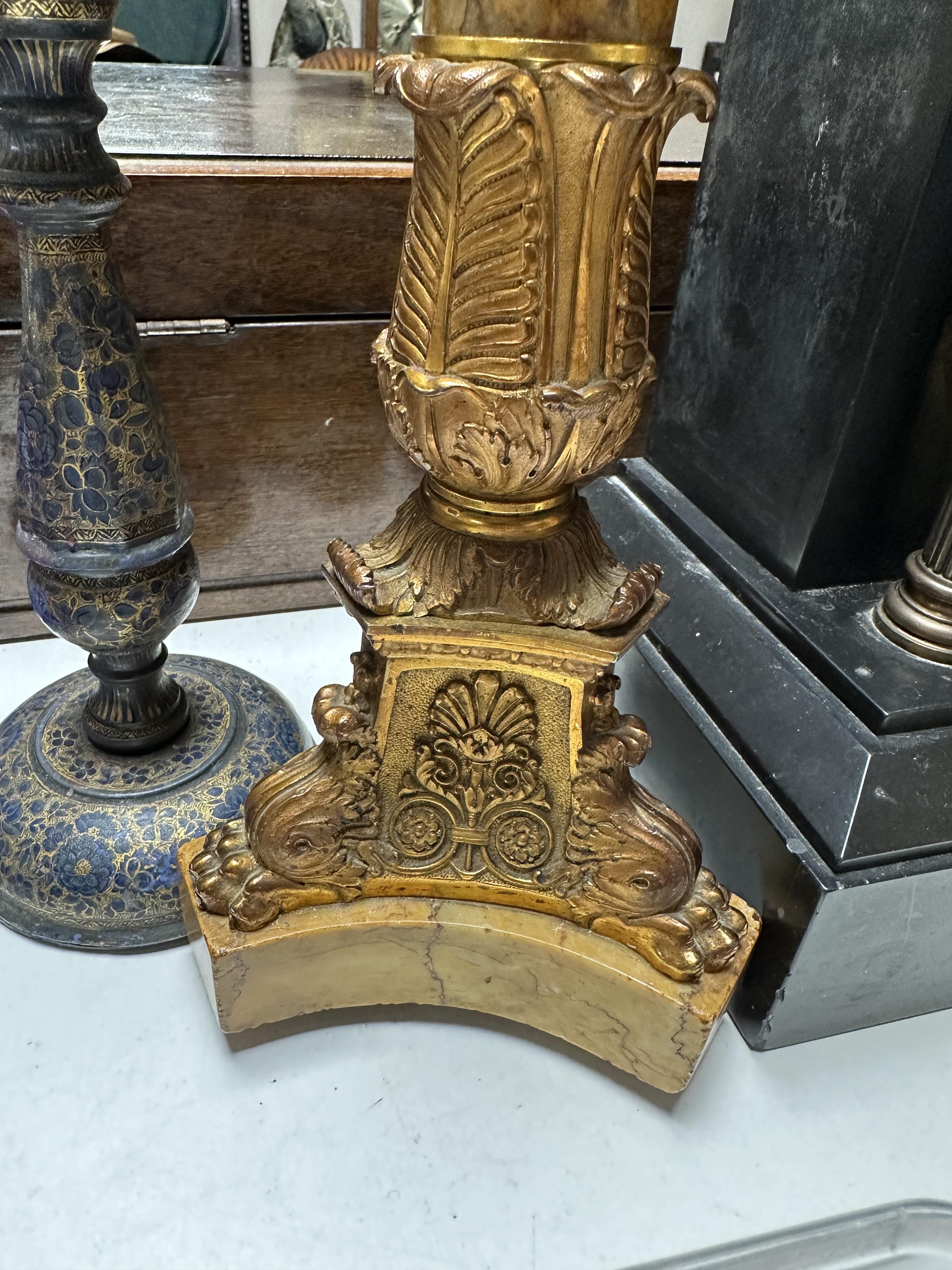 A Regency marble and gilt ormolu lamp base, height 36. - Image 2 of 7