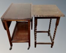 A 20th century two tier flap sided trolley and an occasional table