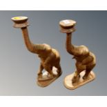 Two carved wooden elephant lamp bases