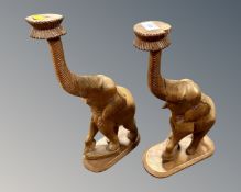 Two carved wooden elephant lamp bases