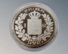 A 2006 copy of a silver 1861 9 1/4 mark coin