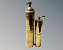 Two antique Persian brass coffee grinders