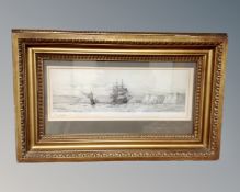 Harold Wyllie : Drypoint etching of boats approaching Dover, signed in pencil,