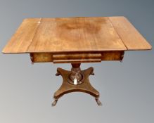 An antique Scandinavian mahogany flap sided pedestal sofa table.