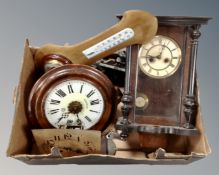 A box of various mantel clocks etc