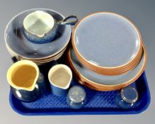 A tray containing 12 Denby blue glazed dinner plates and bowls together with a non matching Denby