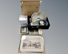 A box containing World War I letters, an abstract ornament, Copeland Spode meat plate and bowl,