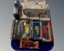 A tray containing four boxed Matchbox Models of Yesteryear models, further models including St.