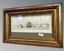 Harold Wyllie : Drypoint etching of boats approaching Dover, signed in pencil,