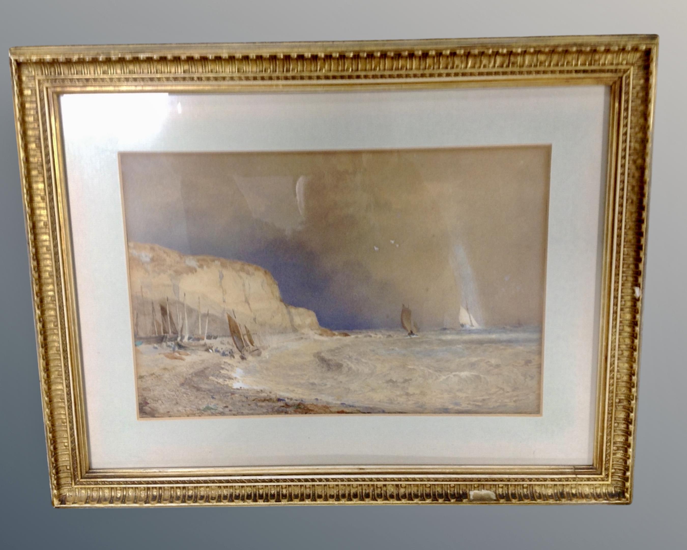 20th century school : Sailing boats in rough seas, watercolour, unsigned, 31cm by 21cm.