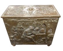 A 19th century brass embossed log box, width 64 cm,