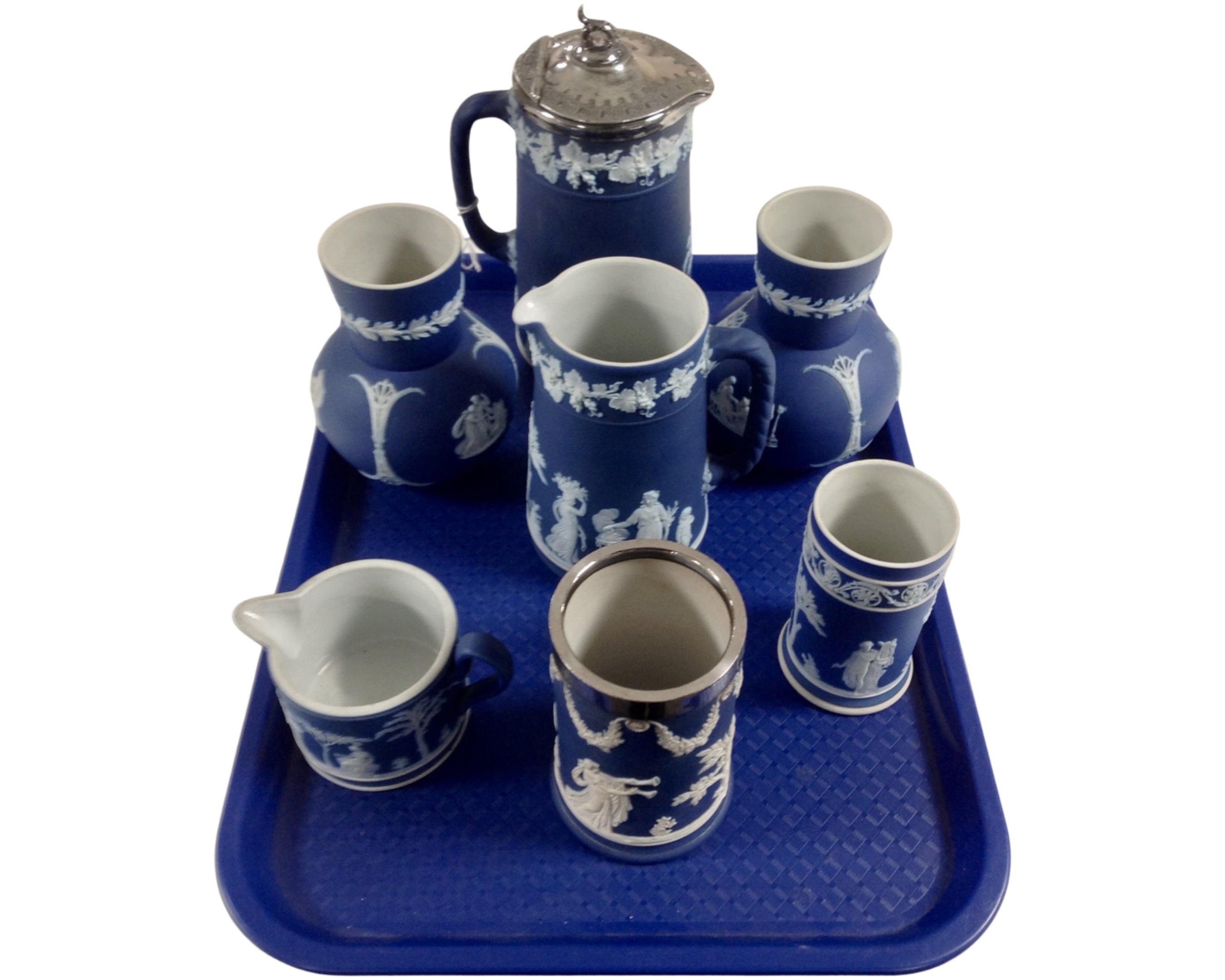 Seven pieces of Wedgwood Jasperware.