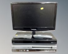 A Samsung 19" LCD TV together with a Panasonic Freeview box and a Philips DVD recorder,