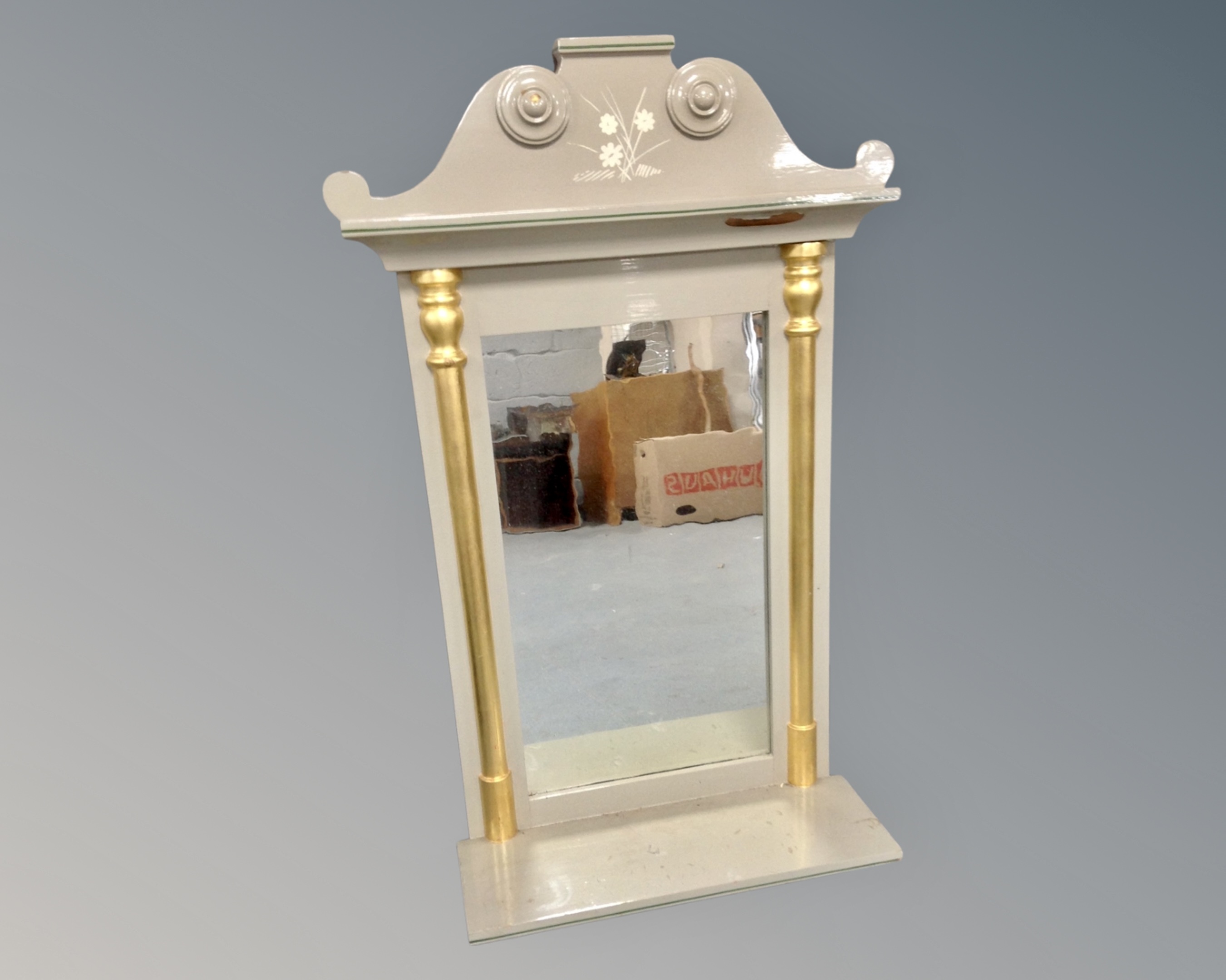 A painted continental hall mirror with shelf