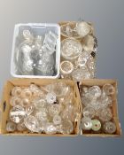 Four boxes containing a large quantity of 20th century pressed and cut glassware,