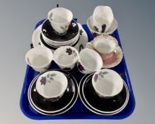 A tray containing Royal Albert Masquerade tea china together with non matching Royal Albert cup and