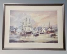 A Macdonald signed print depicting ships on the Tyne, in frame and mount.