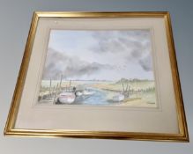 J. Macdonald : Boats in an estuary, watercolour, in gilt frame and mount.
