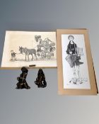 Two unframed signed limited edition Robert Olley prints together with two Robert Olley resin
