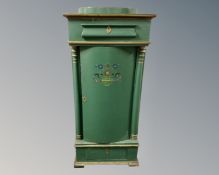 A 19th century hand painted sentry door cupboard fitted with pillar column supports and drawers