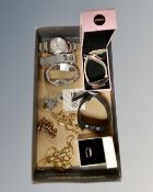 A box containing five wristwatches including Polar, Citron, Links, Strada and Emporio Armani,