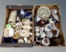 Two boxes containing miscellaneous antique and later ceramics.