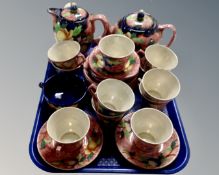 A tray of Maling wares including pink floral lustre tea set together with a twin handled bowl.