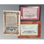 Three railway share certificates, Brazil 1902, LNER 1925 and LNER 1929.