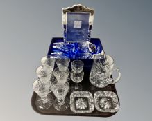 A boxed set of four Bohemia Crystal brandy glasses, further set of six sherry glasses, tankard,