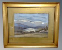 20th century school : Lake with mountains beyond, watercolour study, indistinctly signed,