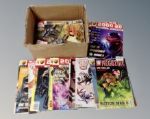 A box containing a quantity of 2000 AD comics.