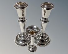 A pair of loaded silver candlesticks, Birmingham hallmarks (height 17.