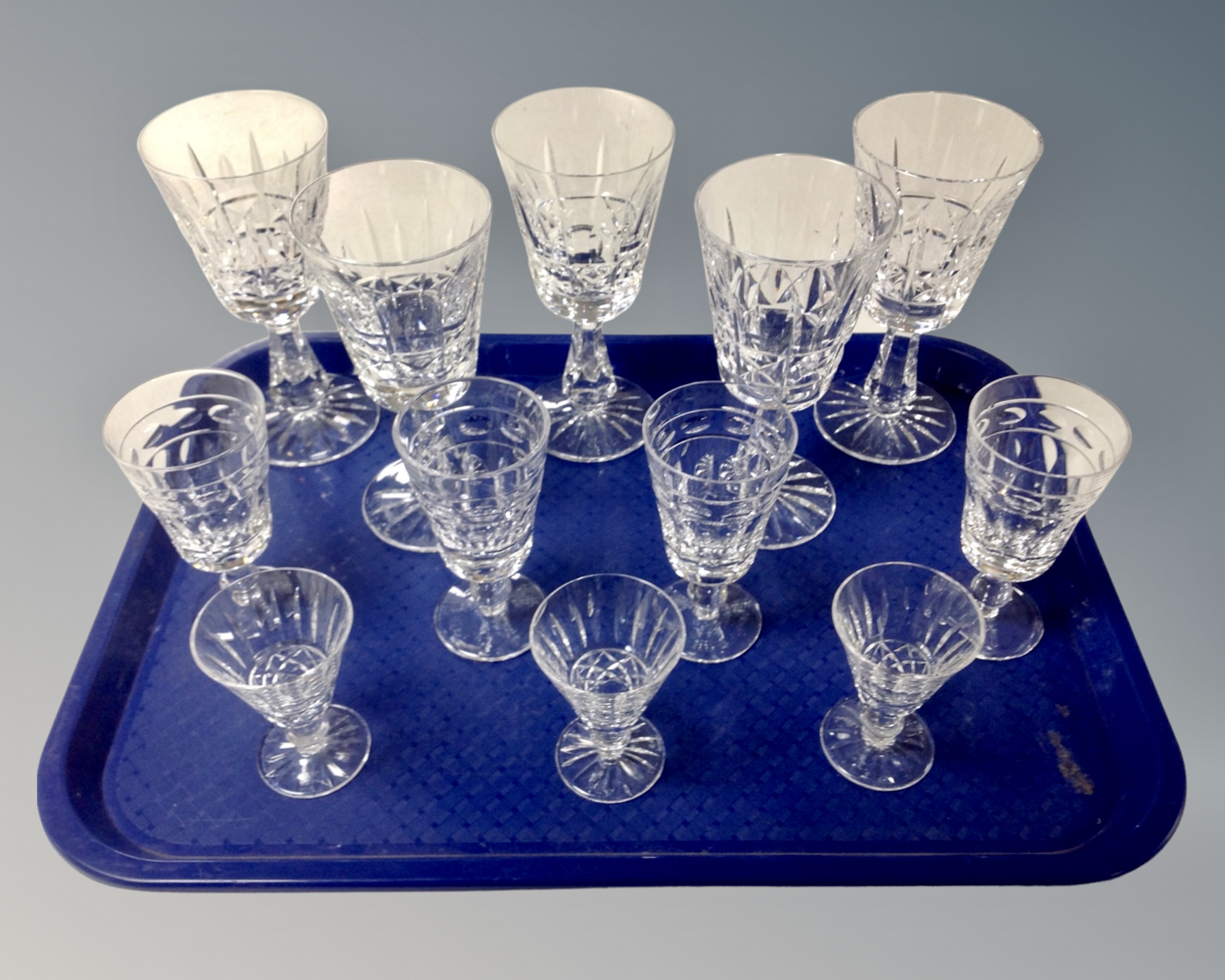 Three Waterford crystal sherry glasses, height 7.