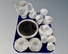 A tray containing Royal Albert Sorrento part tea set, Wedgwood black Jasperware,
