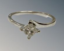 An 18ct white gold diamond princess cut solitaire ring, approximately 0.5ct, size J 1/2.