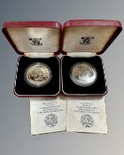 The Royal Mint : Two Sterling silver Bank of Sierra Leone One Leone coins, each 28g (56g).