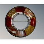 A high quality silver agate brooch, diameter 5cm.