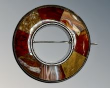 A high quality silver agate brooch, diameter 5cm.