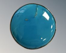 A large heavy silver turquoise brooch pendant, diameter 5cm.