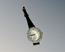 An 18ct gold diamond set cocktail watch, Sheffield 1918, dial width including crown 24 mm.