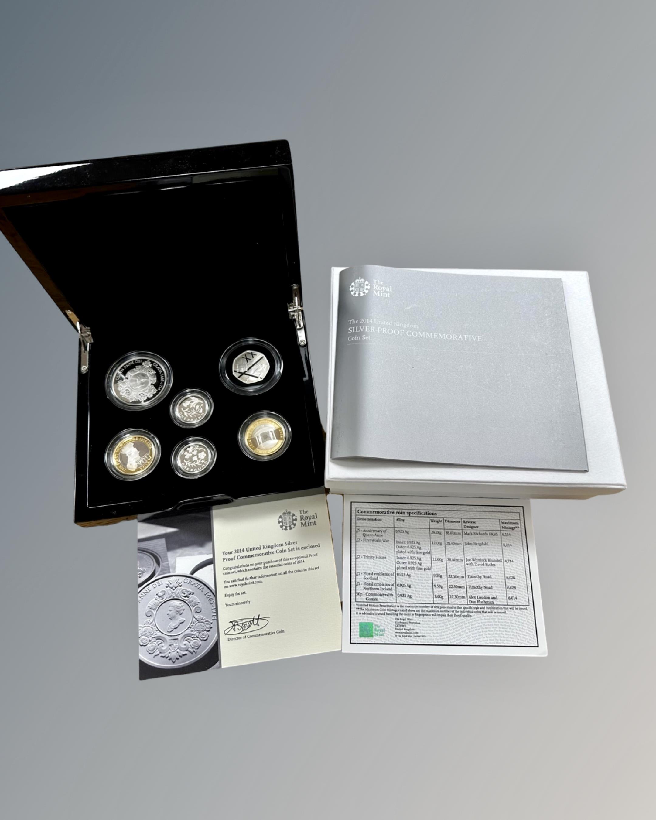 The Royal Mint : The 2014 United Kingdom silver proof commemorative coin set.