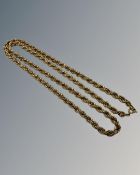 A 9ct yellow gold rope twist necklace, length 71 cm, 32.5g.