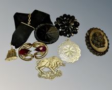 A collection of antique jewellery including mother of pearl, bog oak etc.