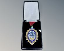 A large silver, gilt and enamel medallion 'Past Mayor, County Borough of Sunderland', 101g.